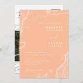 桃レトロ旅行QRコードフォト結婚ズ 招待状 (正面/裏面)