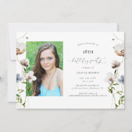 桃ワイルドフラワー書道誕生日パーティー 招待状