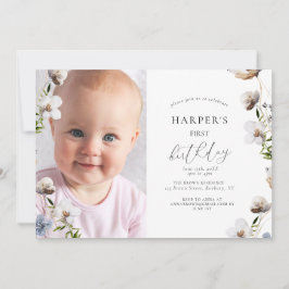 桃ワイルドフラワー書道誕生日パーティー 招待状