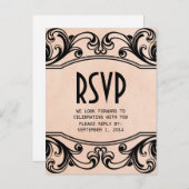 桃ヴィンテージスワールRSVPポストカード インビテーションポストカード (正面/裏面)