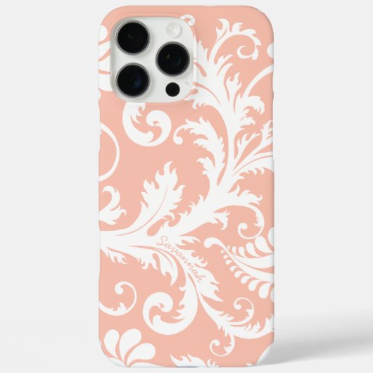 桃ヴィンテージダマスク任意の色に変更 Case-Mate iPhoneケース (裏面)