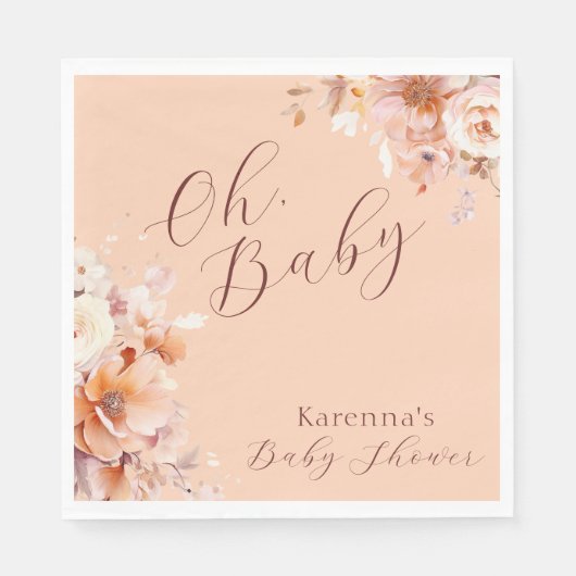 桃ヴィンテージフローラ秋オ赤ちゃんシャワー スタンダードランチョンナプキン (正面)