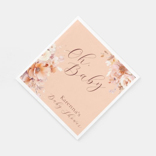 桃ヴィンテージフローラ秋オ赤ちゃんシャワー スタンダードランチョンナプキン (角)