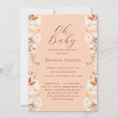 桃ヴィンテージフローラ秋オ赤ちゃんシャワー 招待状 (正面)
