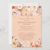 桃ヴィンテージフローラ秋ベビー-Q BBQベビーシャワー 招待状 (正面)