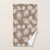 桃丹の白と桃の孔雀の羽 バスタオルセット (ハンドタオル)