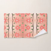 桃及び墨色の黒いフローラタオルセット バスタオルセット (ハンドタオル)