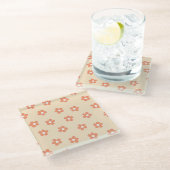 桃名門私立校風の白ヒッピー花柄 ガラスコースター (アングル)