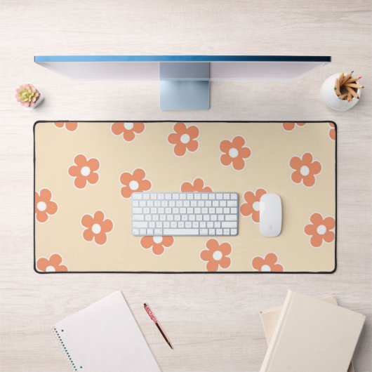 桃名門私立校風の白ヒッピー花柄 デスクマット (オフィス1)