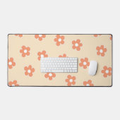 桃名門私立校風の白ヒッピー花柄 デスクマット (キーボード&マウス)