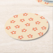 桃名門私立校風の白ヒッピー花柄 ラウンドペーパーコースター (アングル)