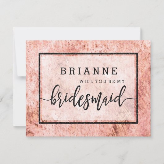 桃大理石の水彩私の花嫁になる 招待状 (正面)