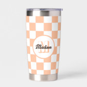 桃市松模様にと白の幾何学的レトロなモノグラム 保温保冷タンブラー (左面)