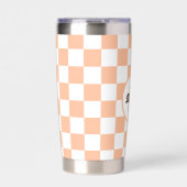 桃市松模様にと白の幾何学的レトロなモノグラム 保温保冷タンブラー (正面)