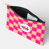桃市松模様にホットピンク幾何学模様レトロモノグラム アクセサリーポーチ (見開き)