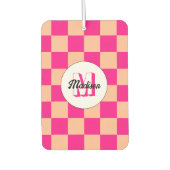 桃市松模様にホットピンク幾何学模様レトロモノグラム カーエアーフレッシュナー (正面)