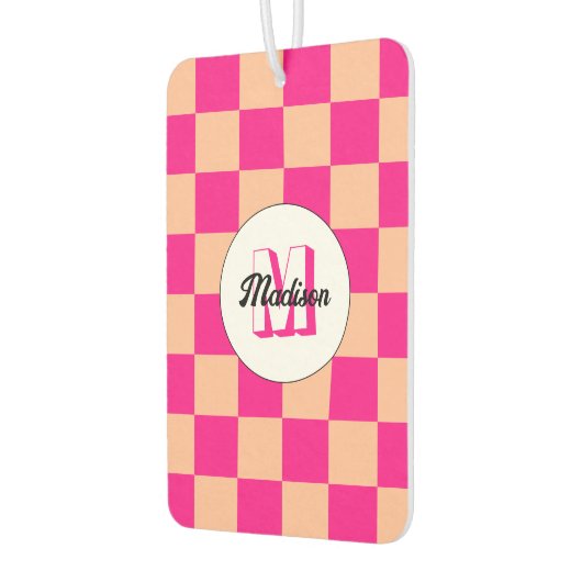 桃市松模様にホットピンク幾何学模様レトロモノグラム カーエアーフレッシュナー (左)
