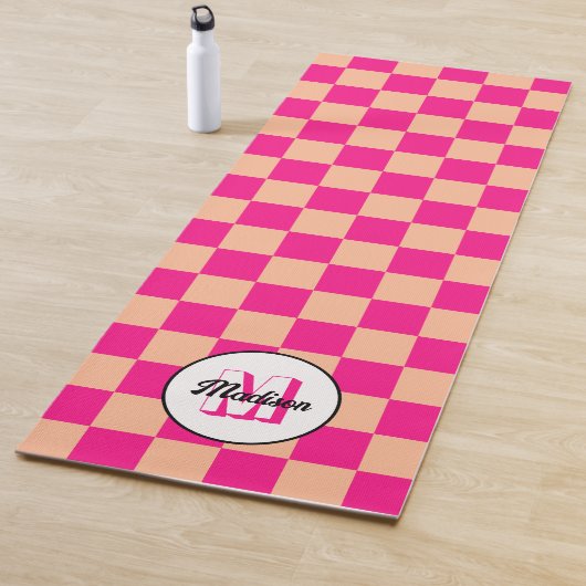 桃市松模様にホットピンク幾何学模様レトロモノグラム ヨガマット (インサイチュ)