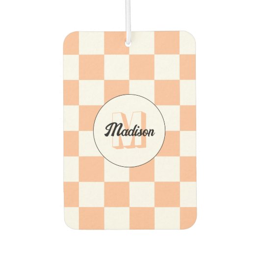 桃市松模様に白幾何学レトロモノグラム カーエアーフレッシュナー (正面)