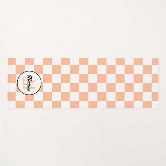 桃市松模様に白幾何学レトロモノグラム ヨガマット (正面(横))