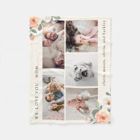 桃数々のの花を持つ母の写真立て フリースブランケット (正面)
