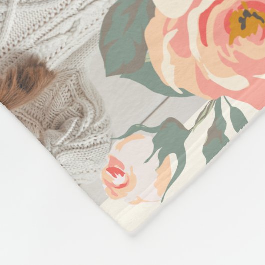 桃数々のの花を持つ祖母のためのフォトグリッド フリースブランケット (角)