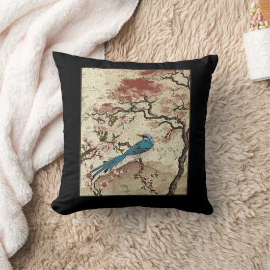 桃日本のの木の花の上にアートバード日本の クッション (ブランケット)