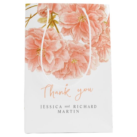 桃春の花結婚のアー感謝していトユー ミディアムペーパーバッグ (正面)