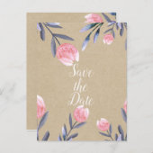 桃春水彩チューリップ日付を保存 案内ポストカード (正面/裏面)