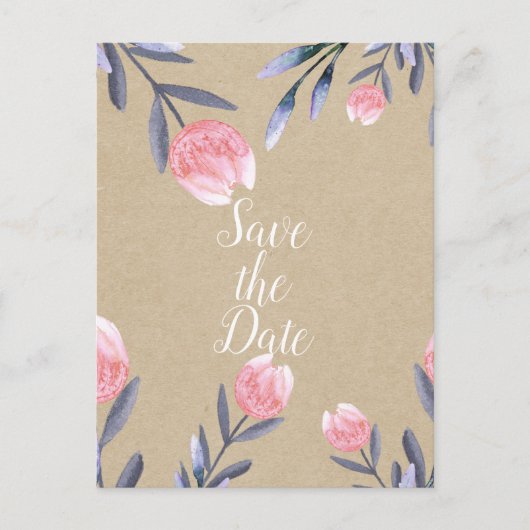 桃春水彩チューリップ日付を保存 案内ポストカード (正面)