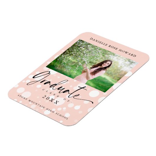 桃水玉模様カスタム写真大学院卒業 マグネット (左側)