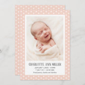 桃水玉模様ベビー誕生発表写真カード 案内状 (正面/裏面)