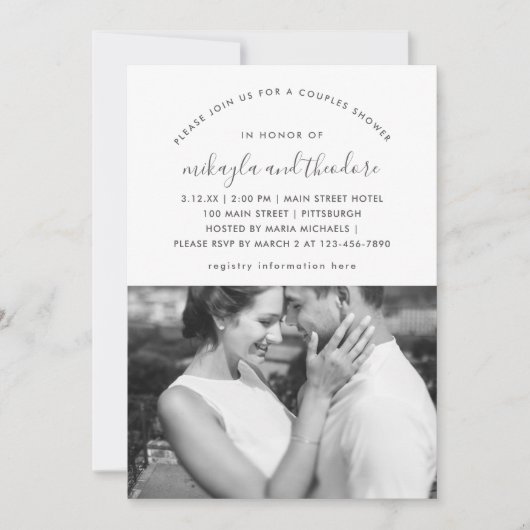 桃淡い色のカップルのシャワーフォト招待状 招待状 (正面)