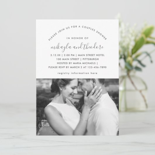 桃淡い色のカップルのシャワーフォト招待状 招待状 (スタンド正面)