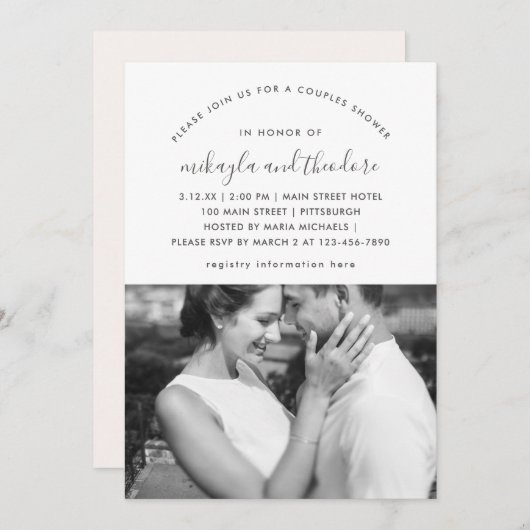 桃淡い色のカップルのシャワーフォト招待状 招待状 (正面/裏面)
