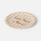 桃淡い色のギンガムピクニック ペーパープレート (アングル)