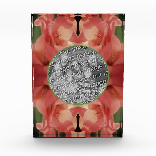 桃淡い色のグラジオラスの花を追加 フォトブロック (正面)