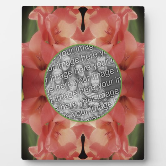 桃淡い色のグラジオラス花あなたの写真を追加 フォトプラーク (正面)