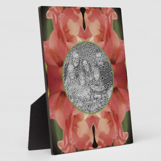 桃淡い色のグラジオラス花あなたの写真を追加 フォトプラーク (側面)