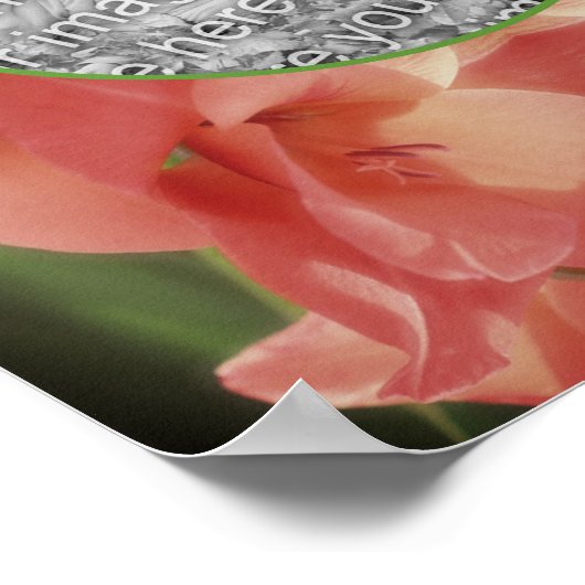 桃淡い色のグラジオラス花枠あなたの写真を追加 ポスター (角)