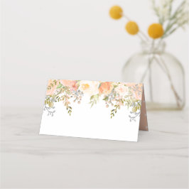 桃淡い色のバラの滝と緑 プレイスカード