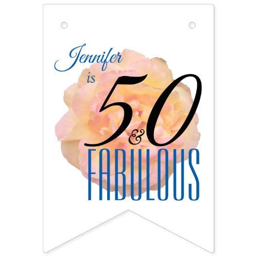 桃淡い色のバラ50と素晴らしい誕生日パーティー バンティングフラッグ (第3の旗)