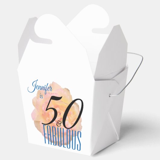 桃淡い色のバラ50と素晴らしい誕生日パーティー フェイバーボックス (オープン)