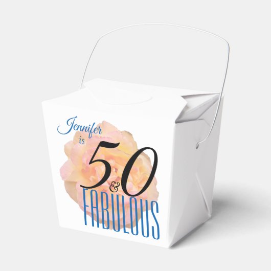 桃淡い色のバラ50と素晴らしい誕生日パーティー フェイバーボックス (正面サイド)