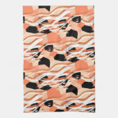 桃白黒抽象芸術パターン。 キッチンタオル (縦)