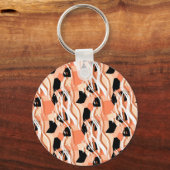 桃白黒抽象芸術パターン。 キーホルダー (正面)