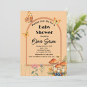 桃秋ウッドランドバタフライマッシュルームベイビーシャワー 招待状 (スタンド正面)