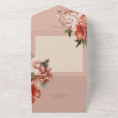 桃素朴と錆の牡丹オン桃QRコード オールインワン招待状 (外側)