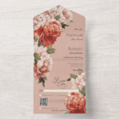 桃素朴と錆の牡丹オン桃QRコード オールインワン招待状 (内側)