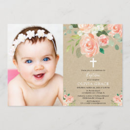 桃素朴フローラ水彩色女子写真 招待状